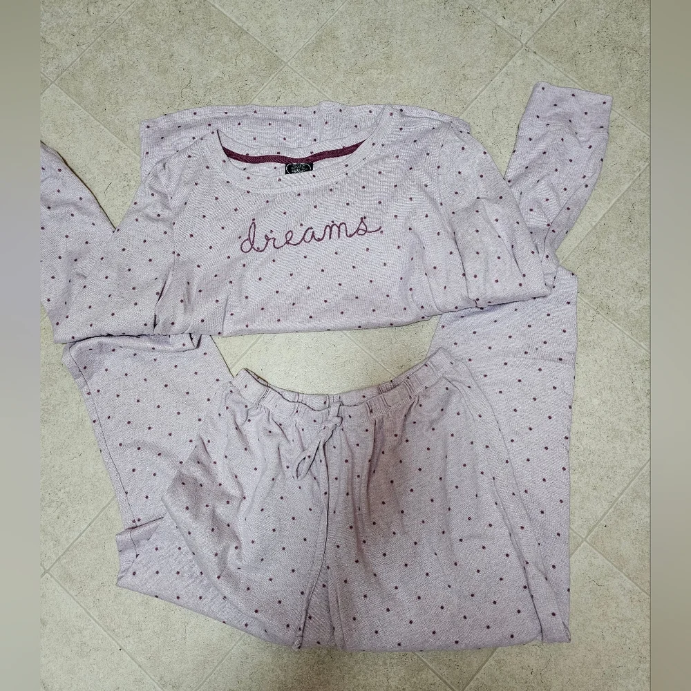 Laura Ashley Pajama Set Women’s Sz Med Pink Polka Dot Dreams 2pc Excellent Cond